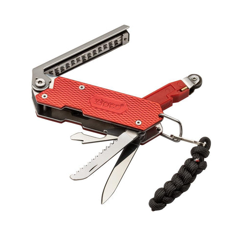 Image of ˫ Fire Starting Multi-Tool with all of its tools out with paracord
